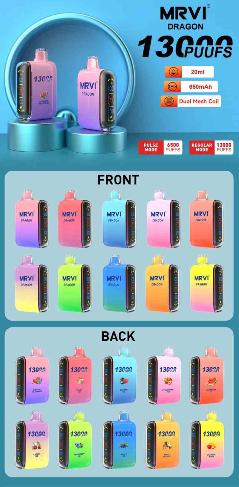 100-Original-Mrvi-Dragon-13K-Puffs-Vape-20ml-Dual-Mesh-Coil-with-Pulse-Mode-Wholesale-E-CigaretteMRVI DRAGON 13K 100-Original-Mrvi-Dragon-13K-Puffs-Vape-20ml-Dual-Mesh-Coil-with-Pulse-Mode-Wholesale-E-CigaretteMRVI DRAGON 13K